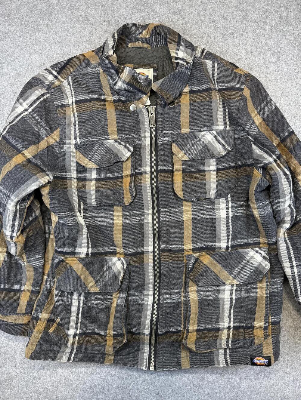 Vintage Dickies Full Zip Flannel Chore Coat Mens Large Sherpa Line Heavy Utility